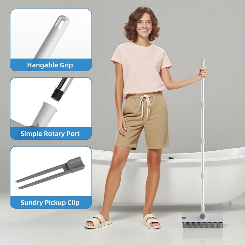 DOLPLEAP Scrub Brush with Long Handle, Floor Scrub Brush Squeegee Broom for Cleaning, 3 in 1 Shower Scrubber Floor Broom Squeegee for Concrete Tile Wall Deck Patio White - Image 4